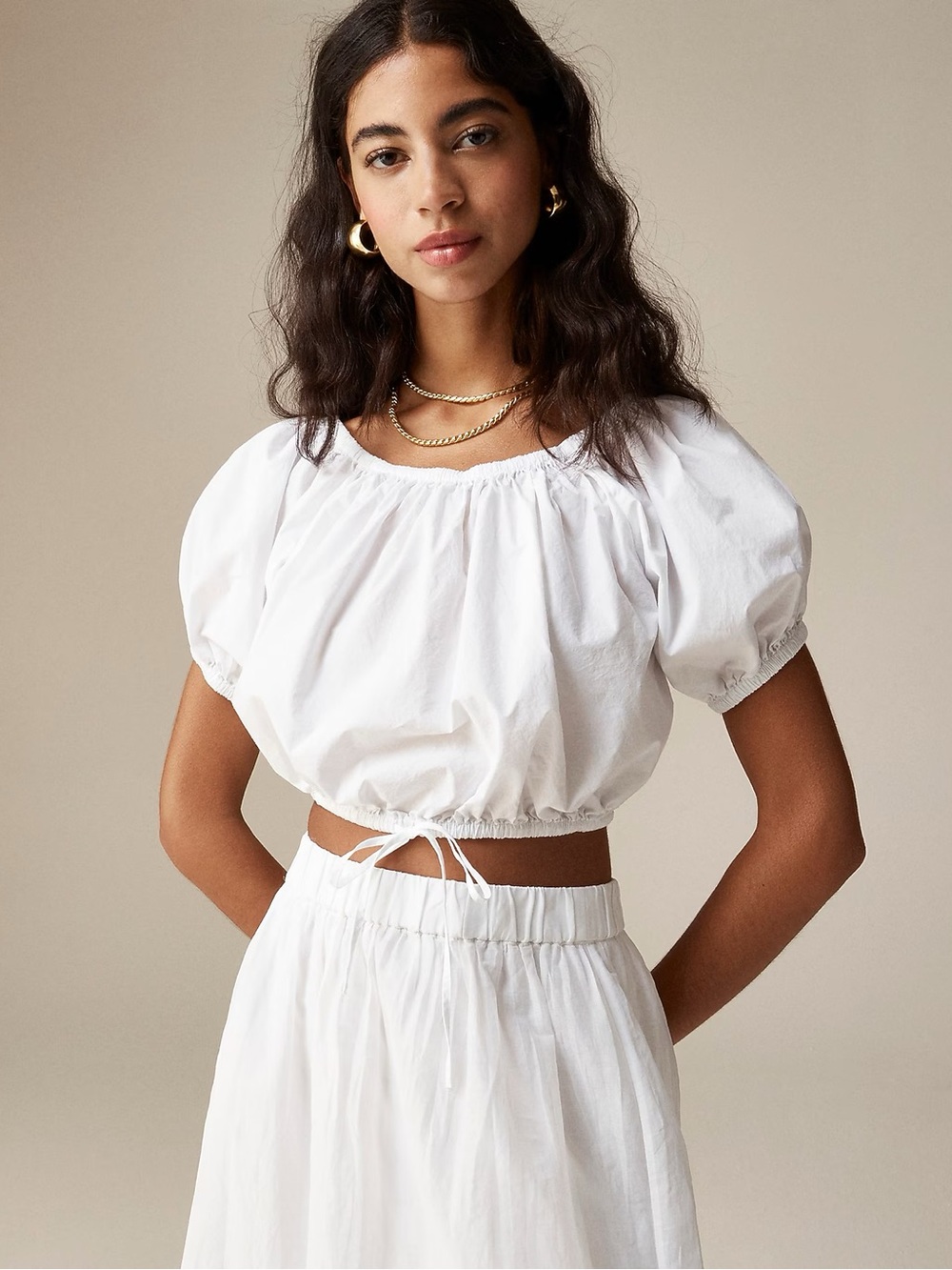J.Crew Cinched-Waist Cropped Top in Cotton Poplin